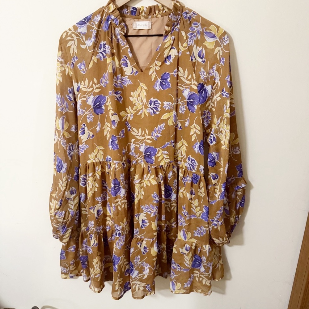 Altar'd State Womens Neutral Floral Long Sleeve Dress Size Large Fall